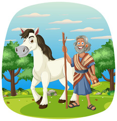 Obraz na płótnie Canvas Elderly man with horse in a pastoral landscape.