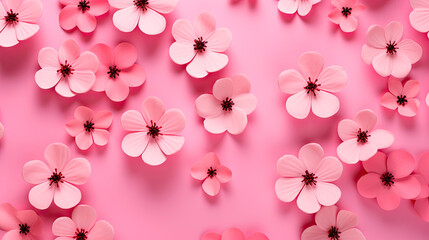 Fototapeta na wymiar Pink flowers on a pink background with a black center