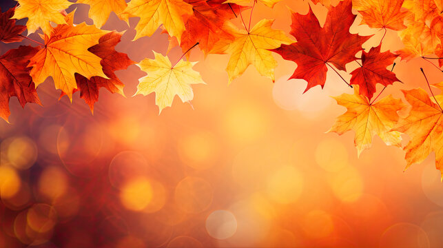 Autumn leaves close-up on tree