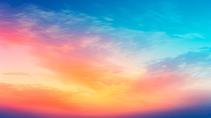 A plane flying in a colorful sky with clouds - obrazy, fototapety, plakaty