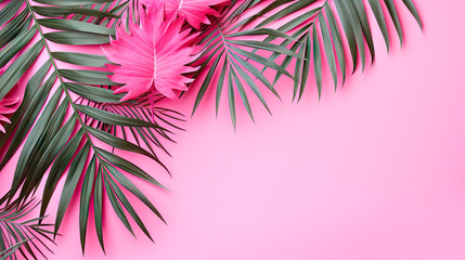 Tropical leaves in shades of pink on a pink backdrop