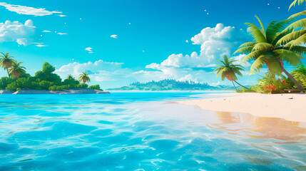 Fototapeta na wymiar Tropical beach with palm trees and serene blue ocean