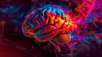 Vibrant neon brain concept art
