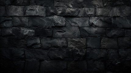 Close-up of black stone wall with dark background