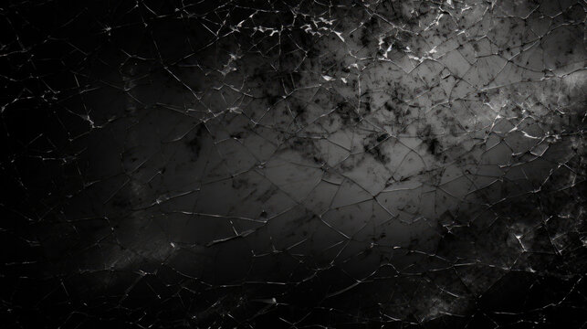 Cracked glass surface close-up with dark background