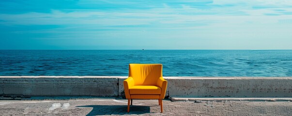 Yellow armchair by the seaside on a sunny day