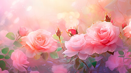 Pink roses blooming in garden