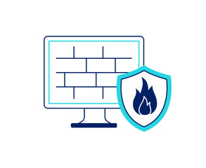 Cyber security icon. Network firewall security. Vector linear illustration on the white background.