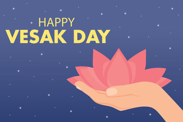 Happy vesak day or buddha purnima. Pink water lily or lotus flower with bokeh background with copyspace. Concept holiday vesak day, religious, buddhism, lotus background
