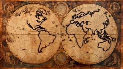 Fototapeta na wymiar Close up of world map on wooden surface