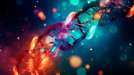 Close up of DNA double strand on blue backdrop
