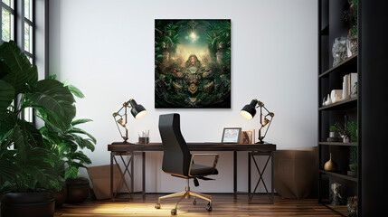 Man painting jungle on wall, room poster G141