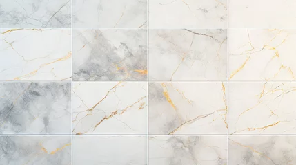 Fototapeten Close up of white and gold marble tile wall © StockKing