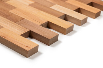 stacked wooden blocks on white. wood game close up. wooden background close up.