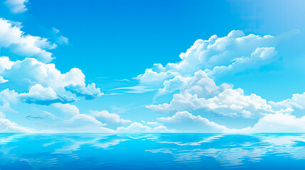 A serene ocean under a blue sky