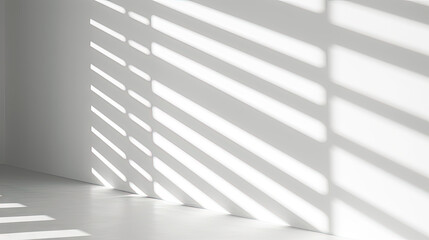 Blinds casting shadows and light on room wall