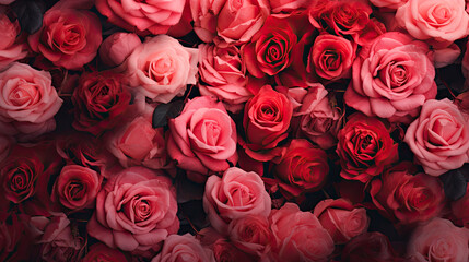 Red roses close-up on dark backdrop