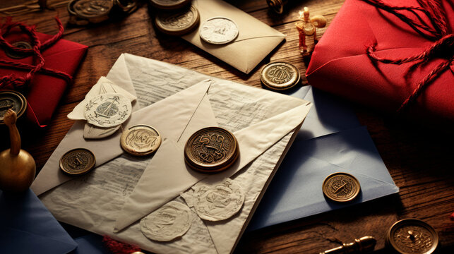 Old envelopes and coins close-up