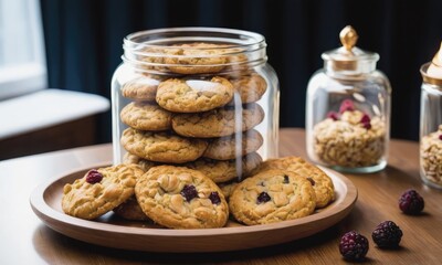 A freshly baked homemade chocolate chip cookie displayed on a rustic wooden table