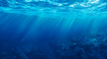 Fototapeta na wymiar Sunlight shining through the water's surface in a deep blue ocean