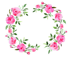 Camellias Geometric Frame , watercolor, Floral Frame, isolated white background - obrazy, fototapety, plakaty