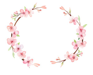 Cherry Blossoms Geometric Frame , watercolor, Floral Frame, isolated white background