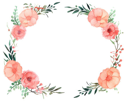 Carnations Geometric Frame , watercolor, Floral Frame, isolated white background