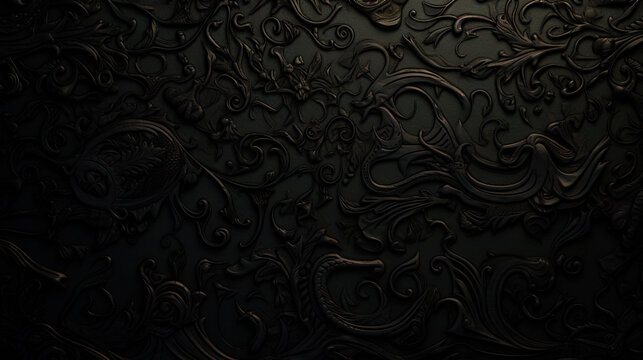 Black wall with intricate swirls design