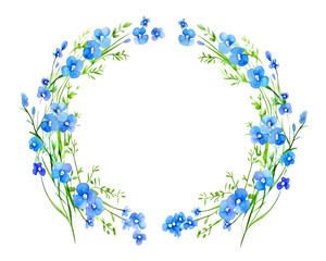 ForgetMeNots Geometric Frame , watercolor, Floral Frame, isolated white background
