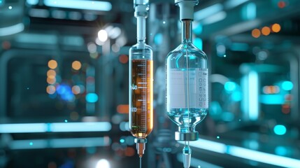 IV Drip, Intravenous therapy for hydration or medication, Medical concept, futuristic background - obrazy, fototapety, plakaty
