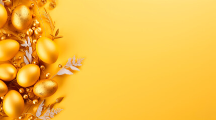 Golden eggs on yellow background