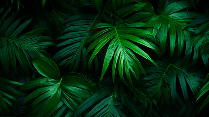 Green leaves on a dark background