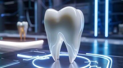 Tooth, Represents dentistry, Medical concept, futuristic background - obrazy, fototapety, plakaty