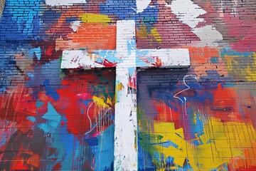 Colorful Cross A Vibrant Mural of Faith Generative AI