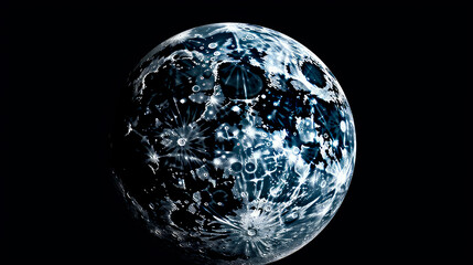 Blue and white planet close up with black background