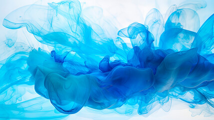 Fototapeta na wymiar Blue ink dispersing in water on white backdrop
