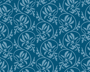 Japanese Flower Curl Vine Vector Seamless Pattern
