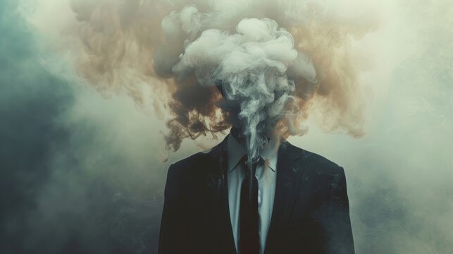 Man with smoke for head depicting concept of confusion or ideas