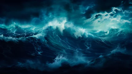 Foto op Canvas A large ocean wave under dark clouds © StockKing
