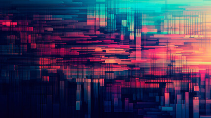 Close-up view of vibrant pixels against a sky backdrop