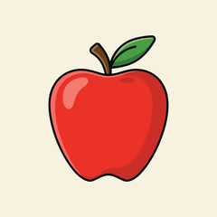  Red apple fruit green leaf vector