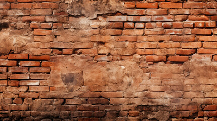 A red fire hydrant close to a textured old brick wall - obrazy, fototapety, plakaty