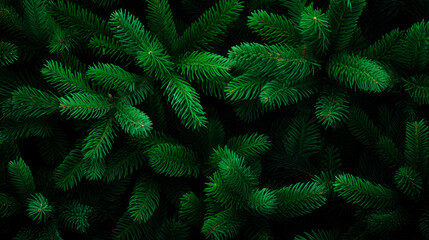 Green pine tree close-up with abundant needles