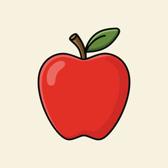  Red apple fruit green leaf vector