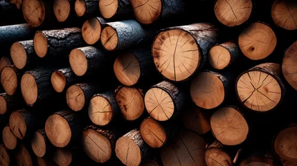 Zelfklevend Fotobehang Pile of logs on black background © StockKing