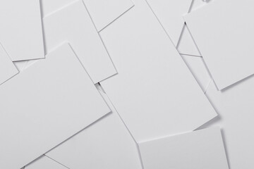 Blank white business card background. Top view. Flat lay.