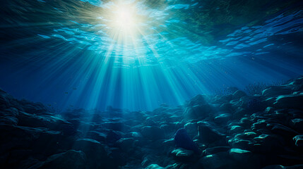 Fototapeta na wymiar Sunlight through water on rocky surface