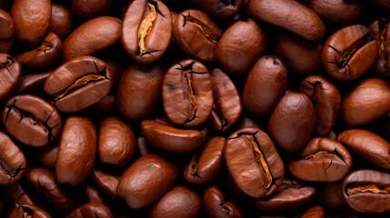 Heap of coffee beans with a central brown shade