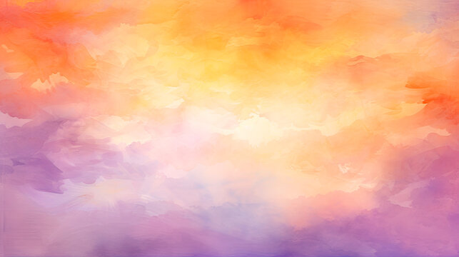Abstract watercolor painting of a colorful sky with clouds