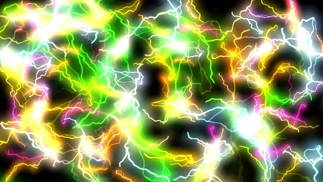 Colorful lightning energy sparks on plain black background